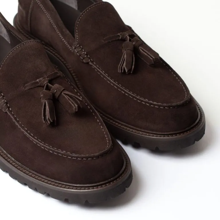 mocassini con nappine linea zefiro color testa di moro